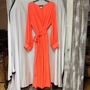 Sexy Diva Vibrant Coral Long Sleeve Maxi Dress
